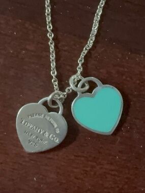 Return to Tiffany Mini Blue Double Heart Tag Pendant Necklace